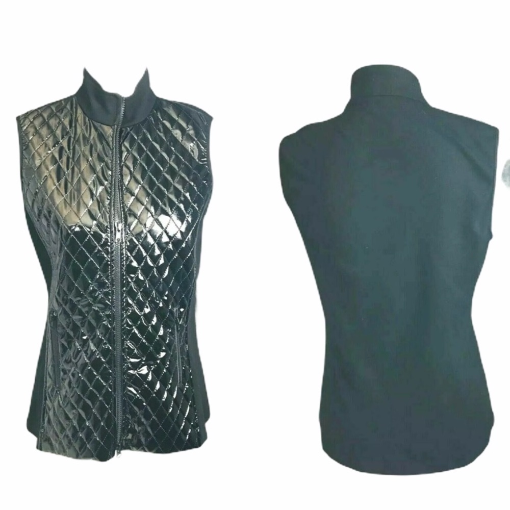 J'Envie Longline Vest Patent Faux Leather Black